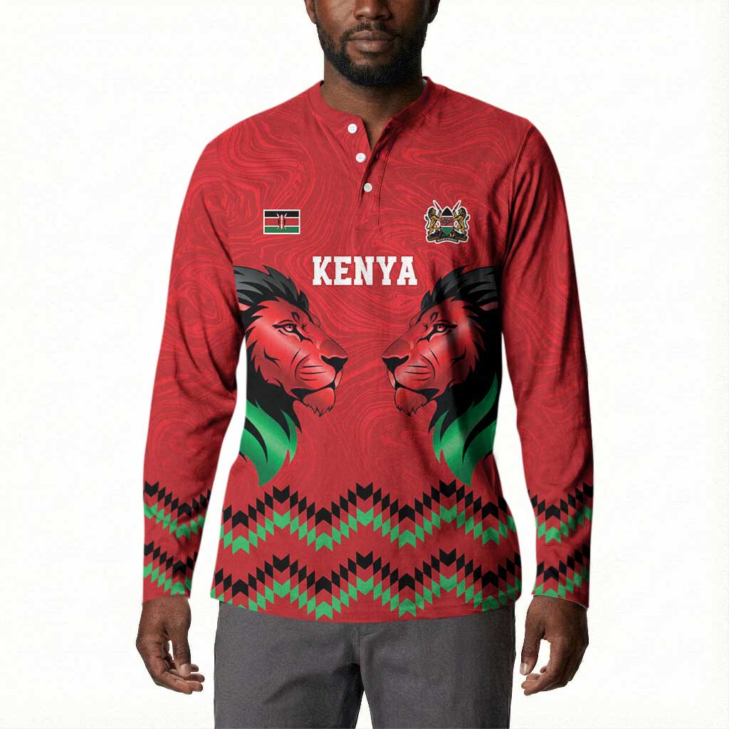 Custom Cricket Africa Kenya Button Sweatshirt Red Lion Head Kenyan Pattern