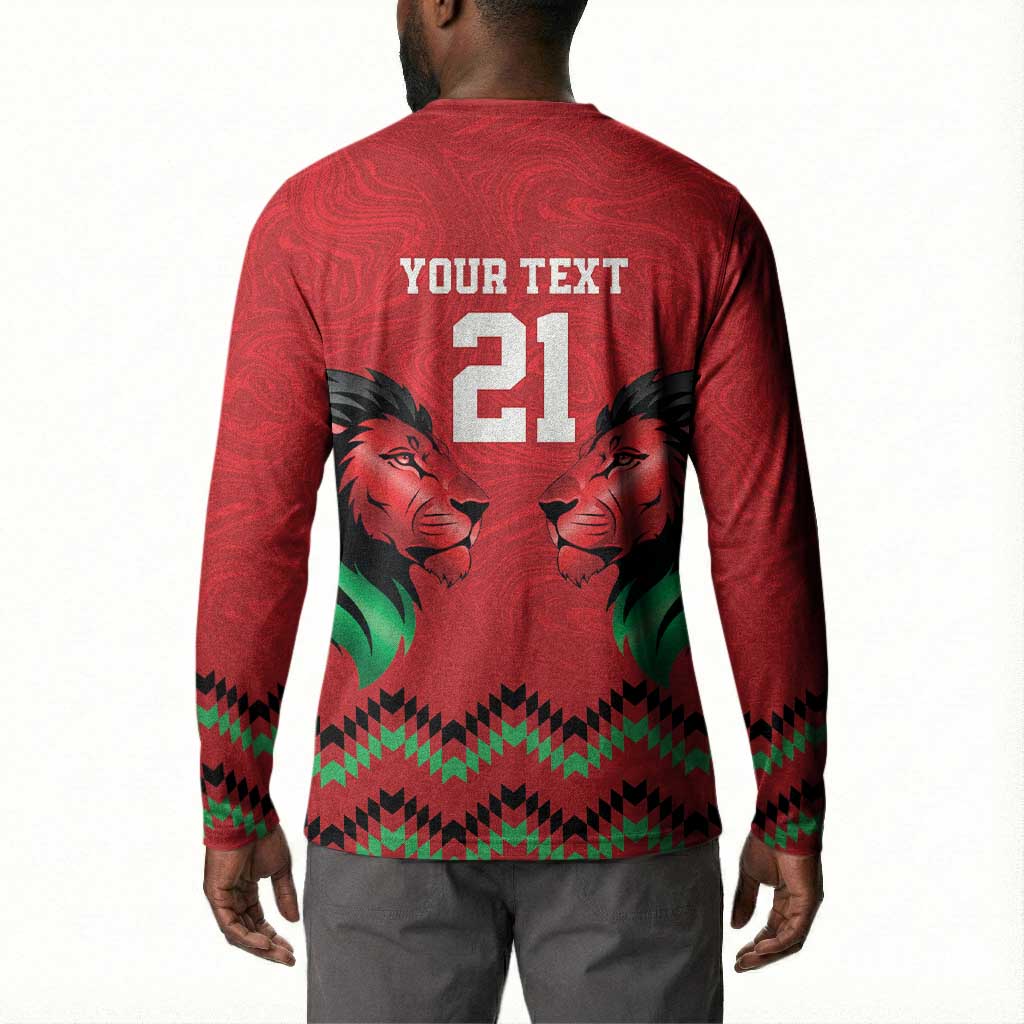 Custom Cricket Africa Kenya Button Sweatshirt Red Lion Head Kenyan Pattern