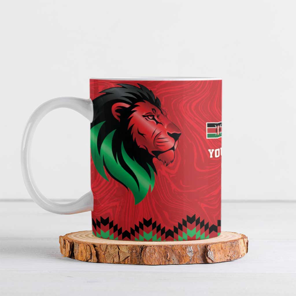 Custom Cricket Africa Kenya Ceramic Mug Red Lion Head Kenyan Pattern