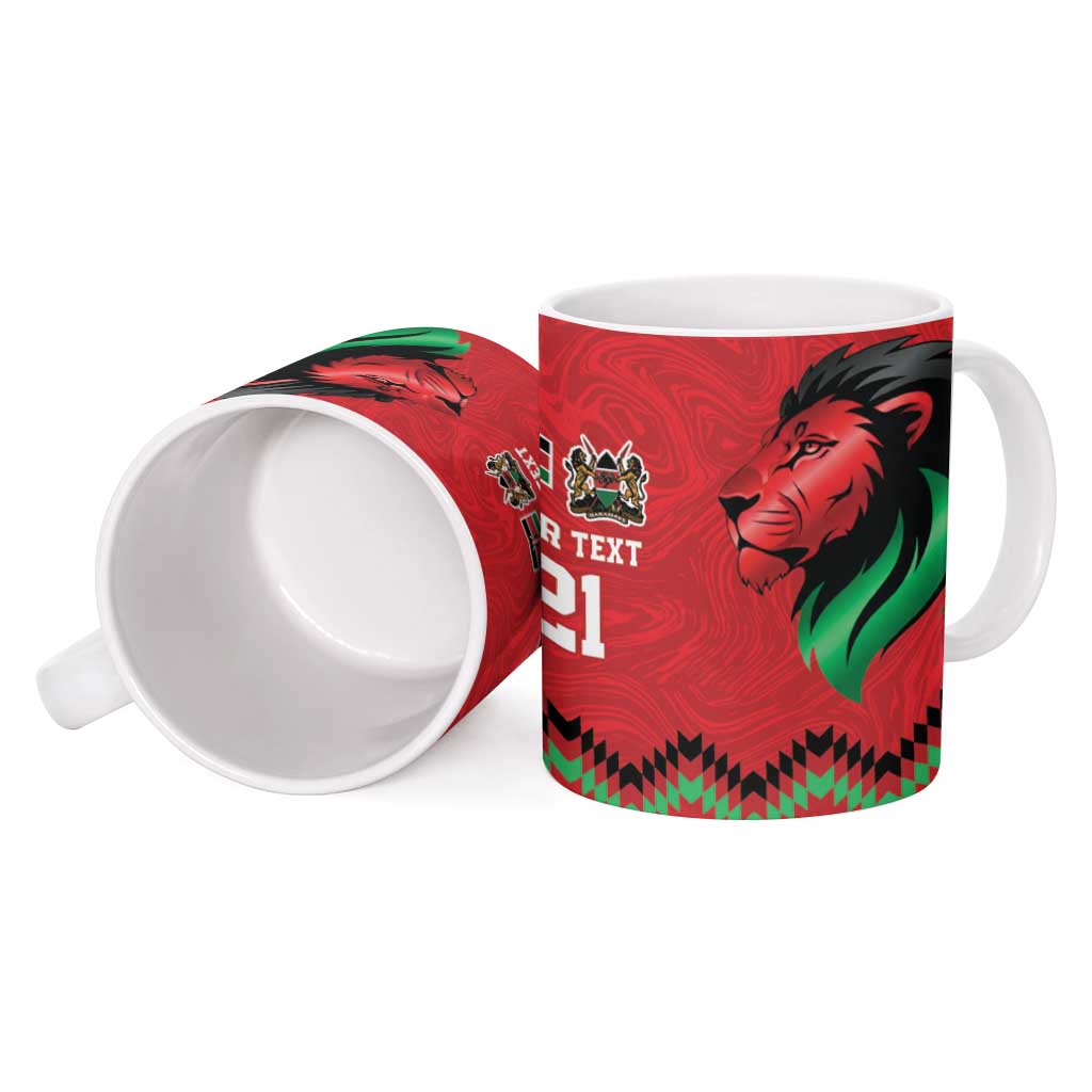 Custom Cricket Africa Kenya Ceramic Mug Red Lion Head Kenyan Pattern