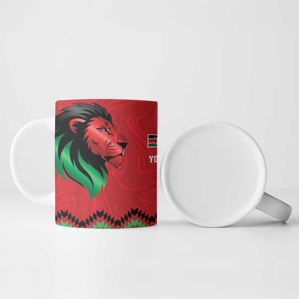 Custom Cricket Africa Kenya Ceramic Mug Red Lion Head Kenyan Pattern