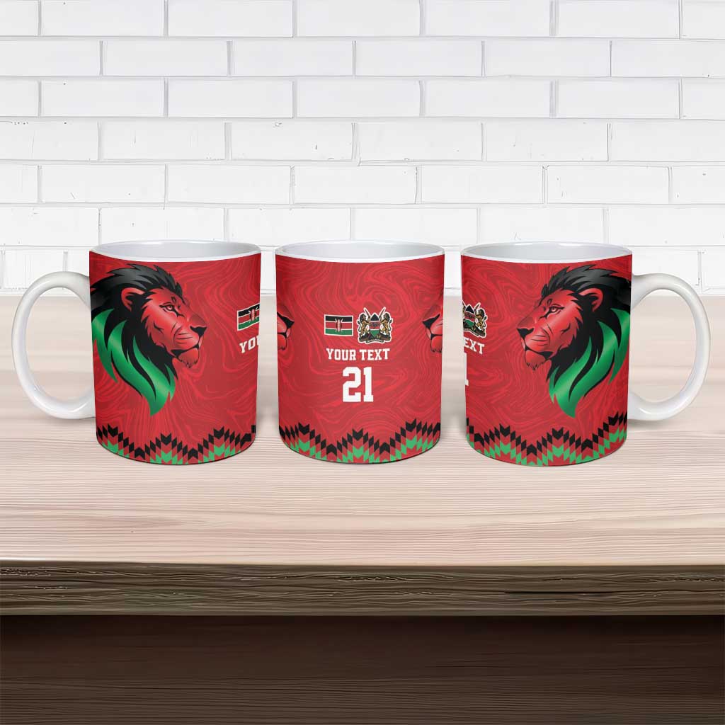Custom Cricket Africa Kenya Ceramic Mug Red Lion Head Kenyan Pattern