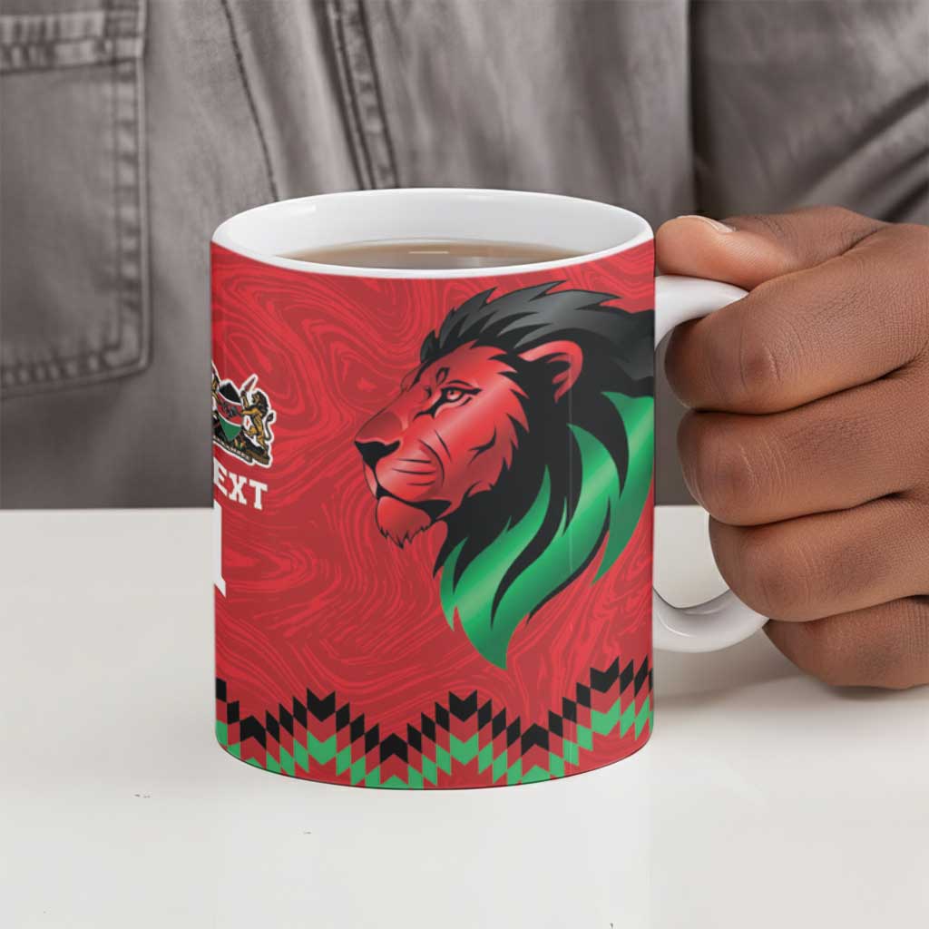 Custom Cricket Africa Kenya Ceramic Mug Red Lion Head Kenyan Pattern