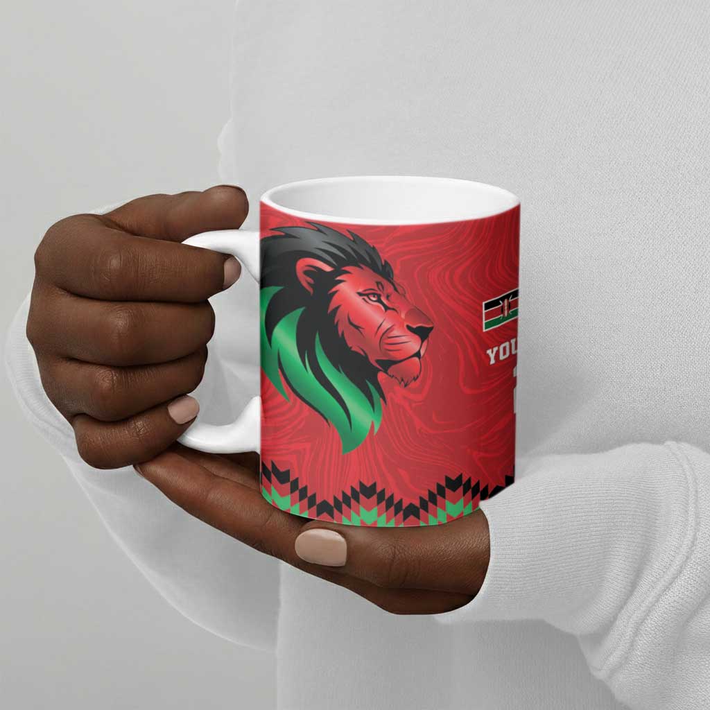 Custom Cricket Africa Kenya Ceramic Mug Red Lion Head Kenyan Pattern