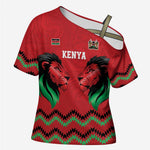 Custom Cricket Africa Kenya Cross Shoulder Shirt Red Lion Head Kenyan Pattern
