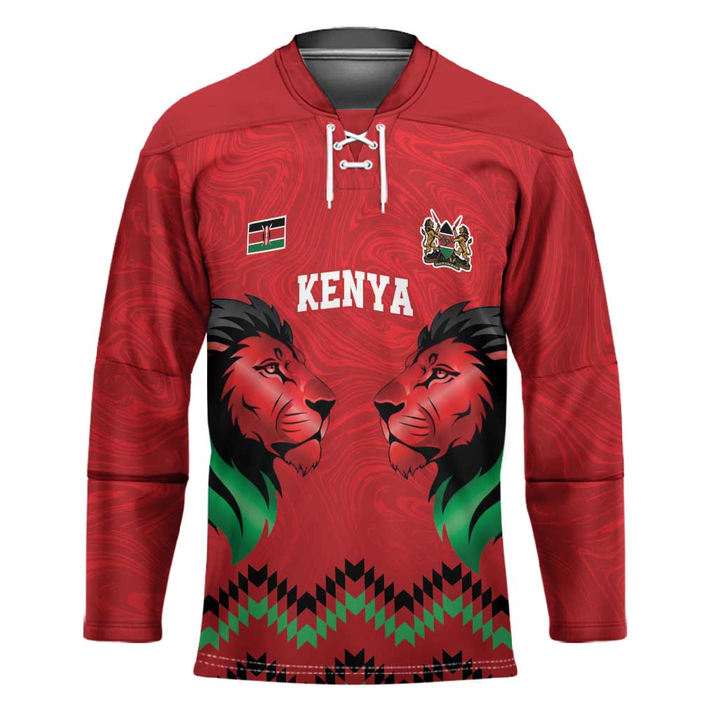 Custom Cricket Africa Kenya Hockey Jersey Red Lion Head Kenyan Pattern