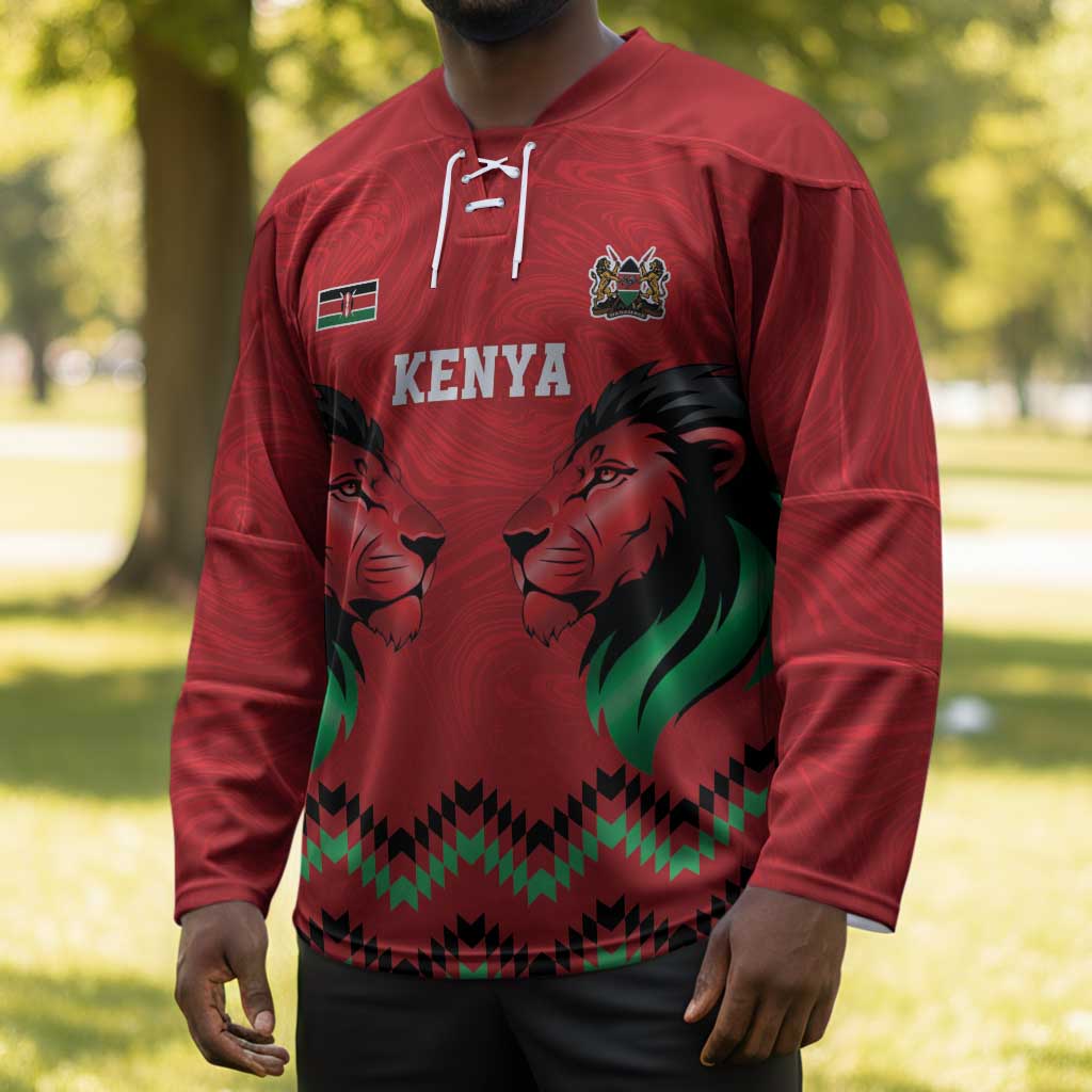 Custom Cricket Africa Kenya Hockey Jersey Red Lion Head Kenyan Pattern