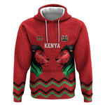 Custom Cricket Africa Kenya Hoodie Red Lion Head with Kenyan Pattern - African Pride