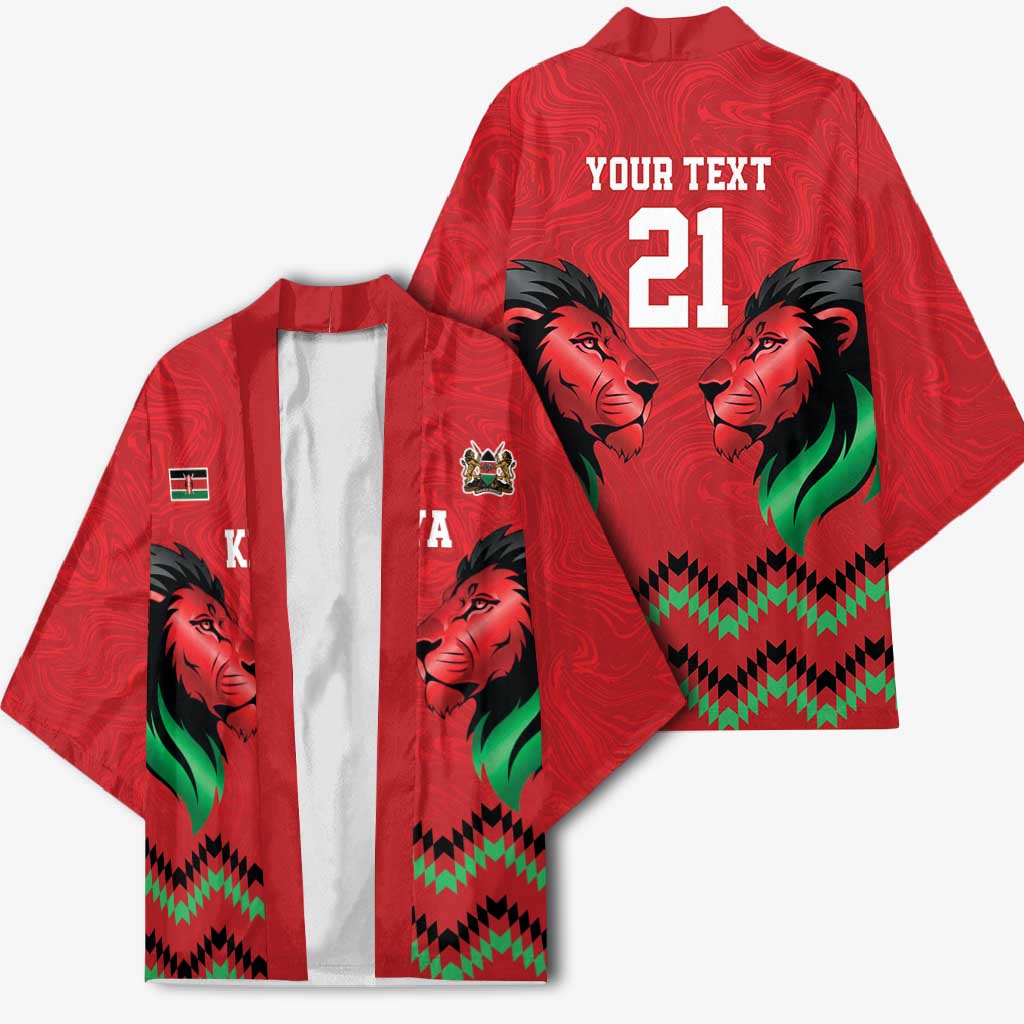 Custom Cricket Africa Kenya Kimono Red Lion Head Kenyan Pattern