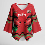 Custom Cricket Africa Kenya Kimono Sleeve Blouse Red Lion Head Kenyan Pattern