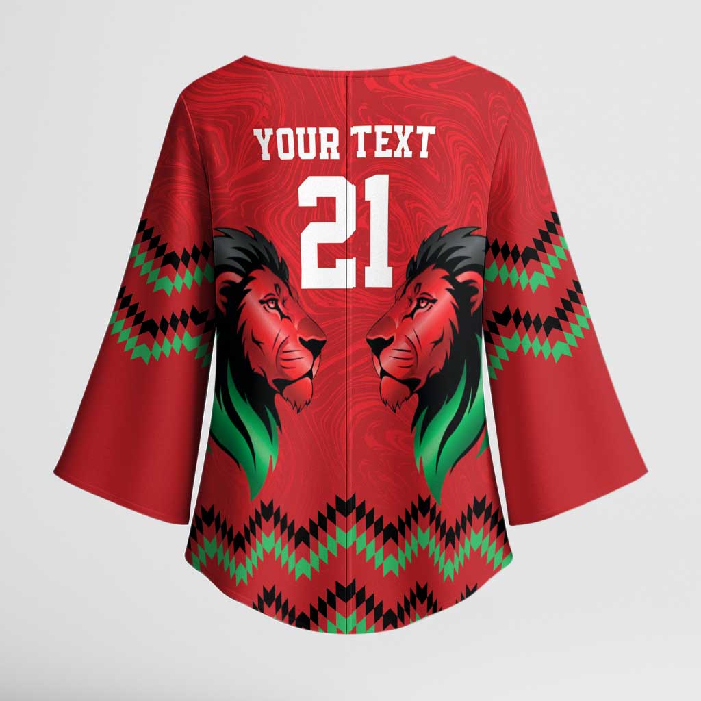Custom Cricket Africa Kenya Kimono Sleeve Blouse Red Lion Head Kenyan Pattern