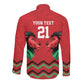Custom Cricket Africa Kenya Long Sleeve Button Shirt Red Lion Head with Kenyan Pattern - African Pride