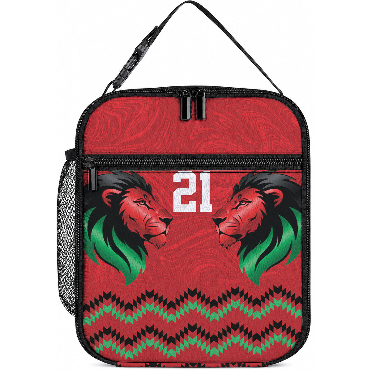 Custom Cricket Africa Kenya Lunch Bag Red Lion Head Kenyan Pattern