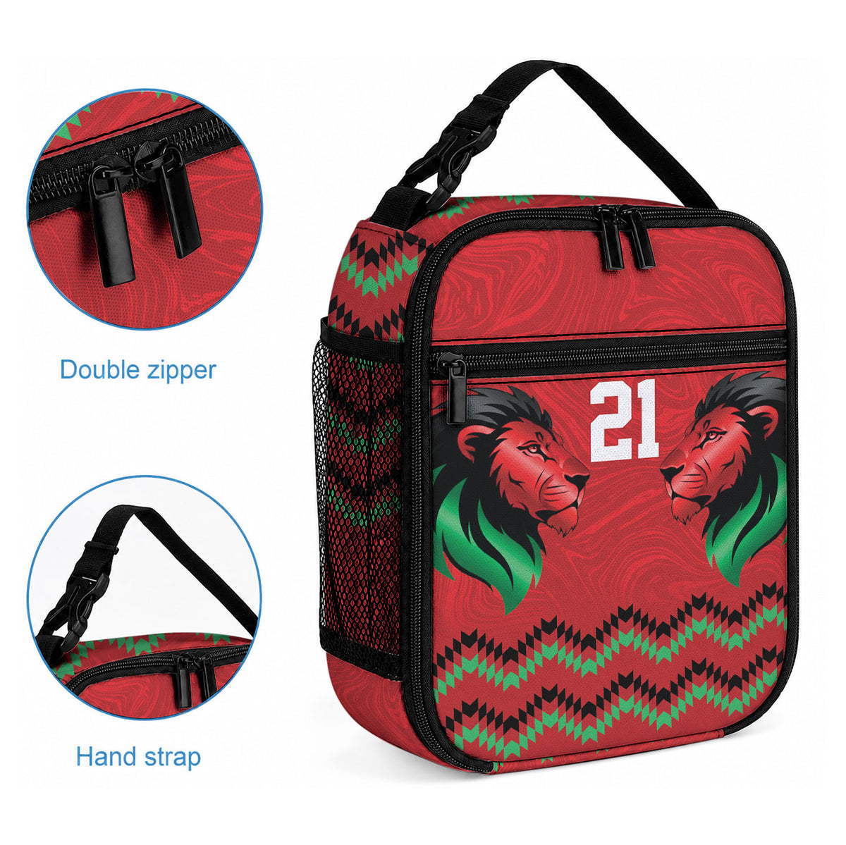 Custom Cricket Africa Kenya Lunch Bag Red Lion Head Kenyan Pattern