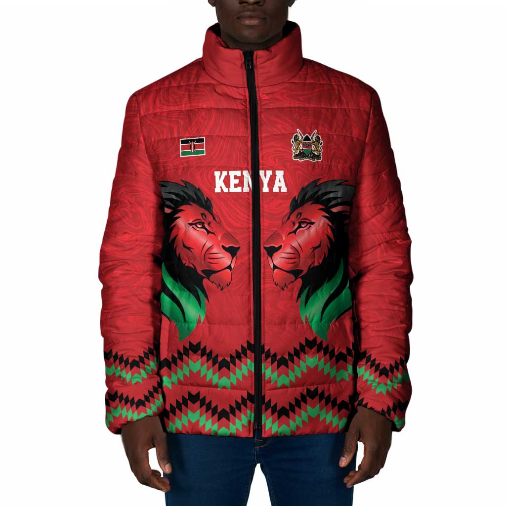 Custom Cricket Africa Kenya Padded Jacket Red Lion Head Kenyan Pattern