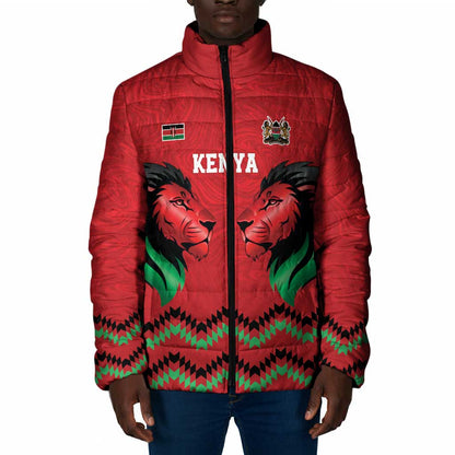Custom Cricket Africa Kenya Padded Jacket Red Lion Head Kenyan Pattern
