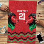 Custom Cricket Africa Kenya Puzzle Red Lion Head Kenyan Pattern