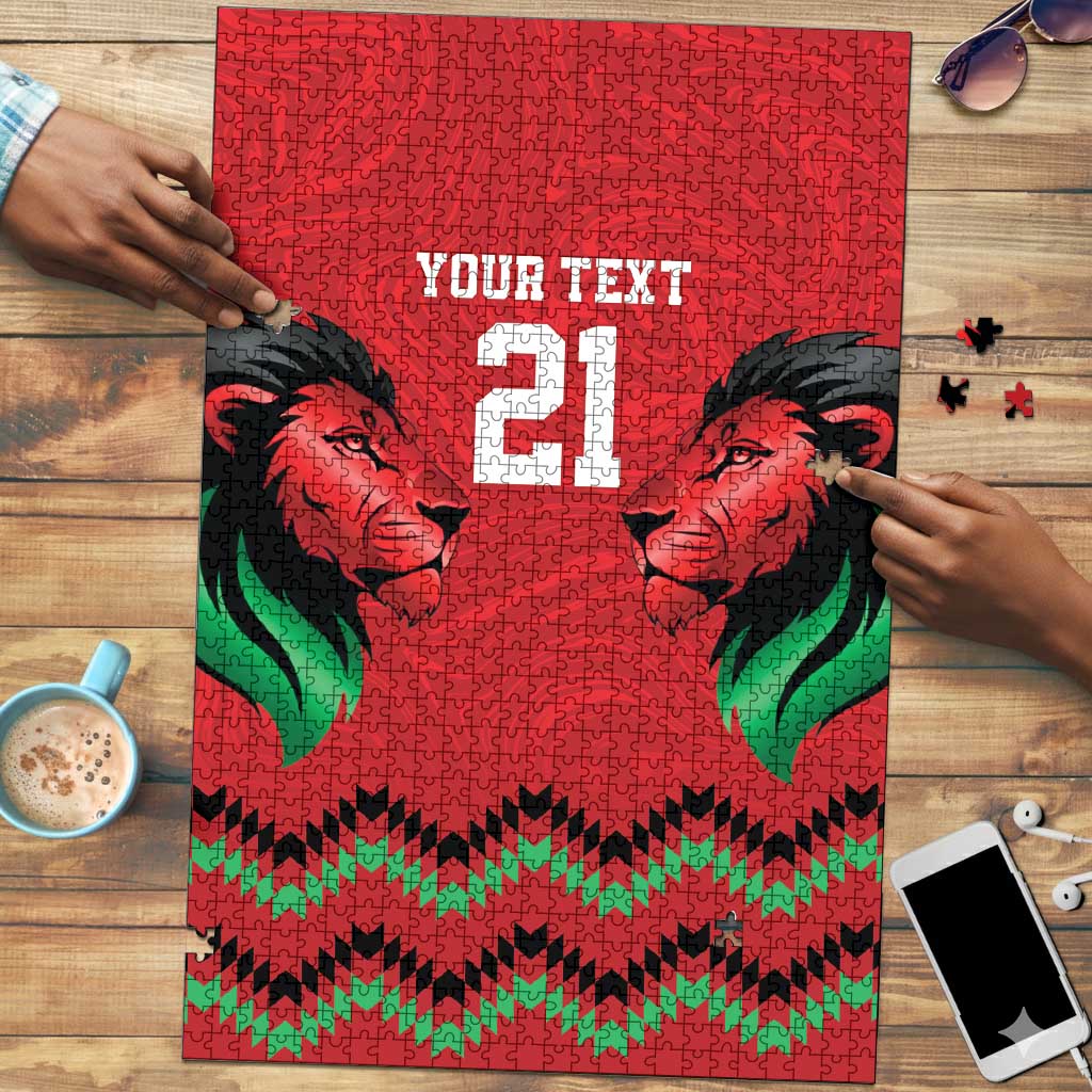 Custom Cricket Africa Kenya Puzzle Red Lion Head Kenyan Pattern