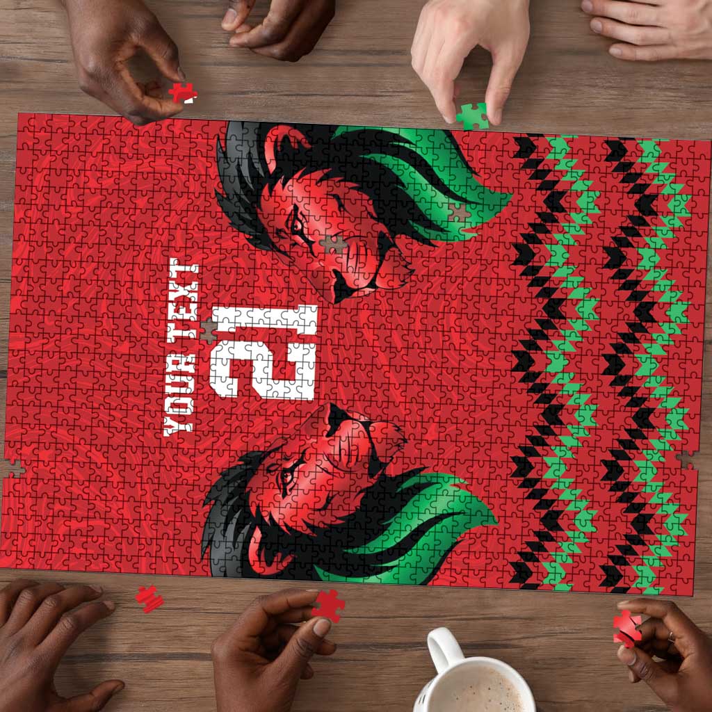 Custom Cricket Africa Kenya Puzzle Red Lion Head Kenyan Pattern