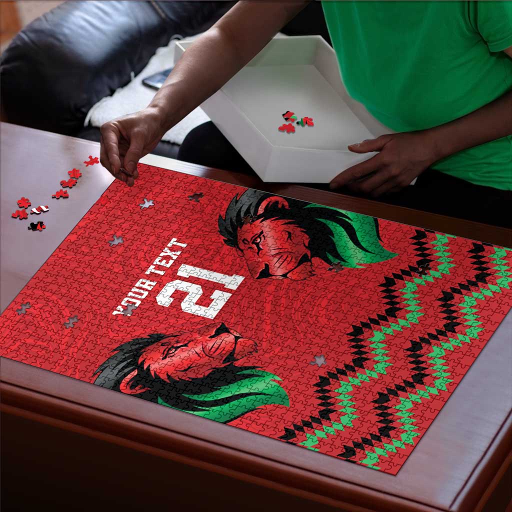 Custom Cricket Africa Kenya Puzzle Red Lion Head Kenyan Pattern