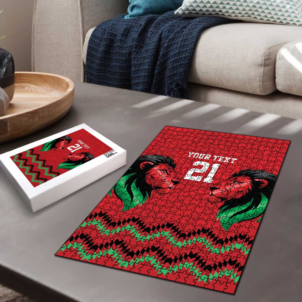Custom Cricket Africa Kenya Puzzle Red Lion Head Kenyan Pattern