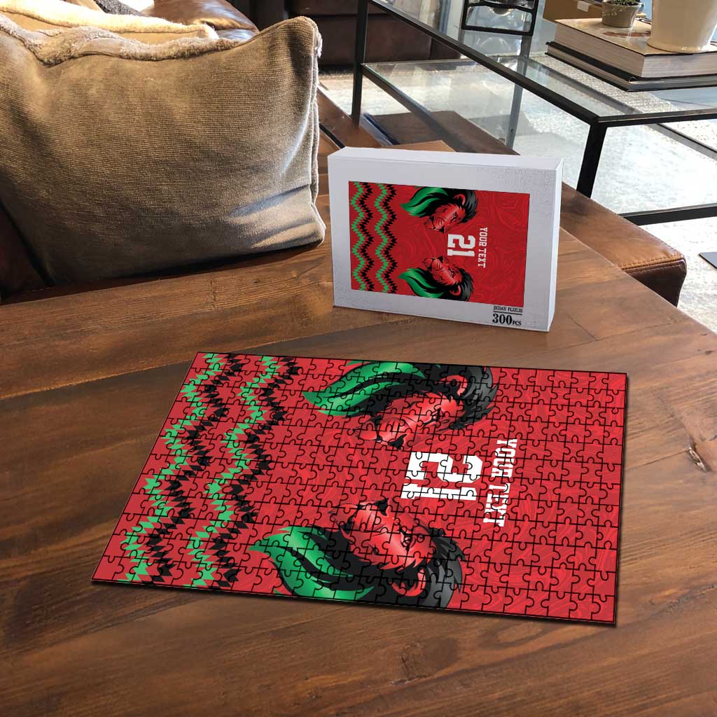 Custom Cricket Africa Kenya Puzzle Red Lion Head Kenyan Pattern
