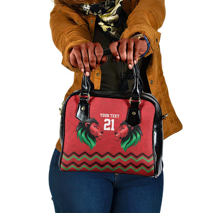Custom Cricket Africa Kenya Shoulder Handbag Red Lion Head with Kenyan Pattern - African Pride