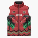 Custom Cricket Africa Kenya Sleeveless Puffer Jacket Red Lion Head Kenyan Pattern