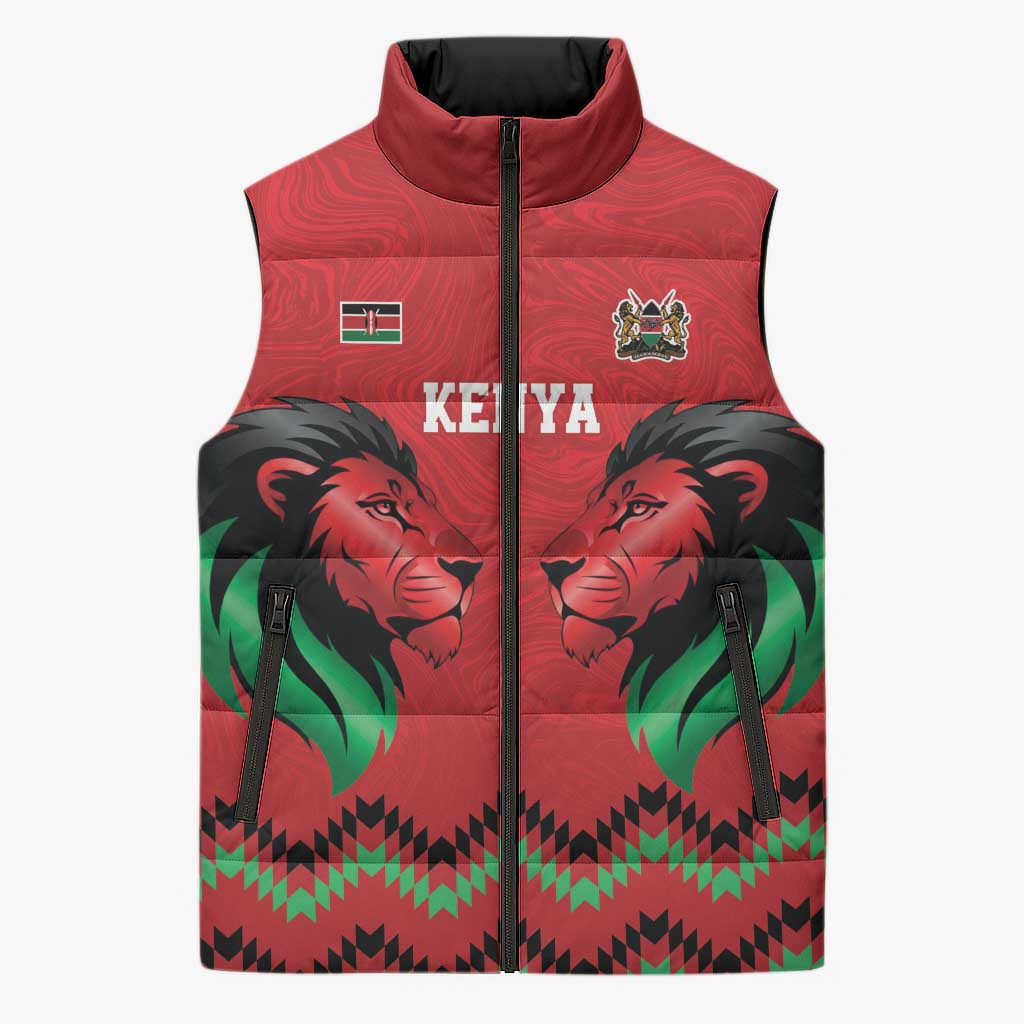 Custom Cricket Africa Kenya Sleeveless Puffer Jacket Red Lion Head Kenyan Pattern