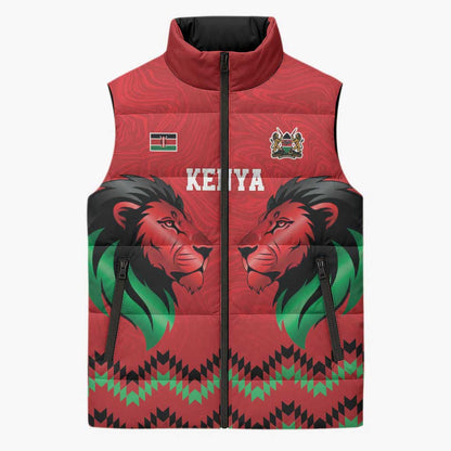 Custom Cricket Africa Kenya Sleeveless Puffer Jacket Red Lion Head Kenyan Pattern