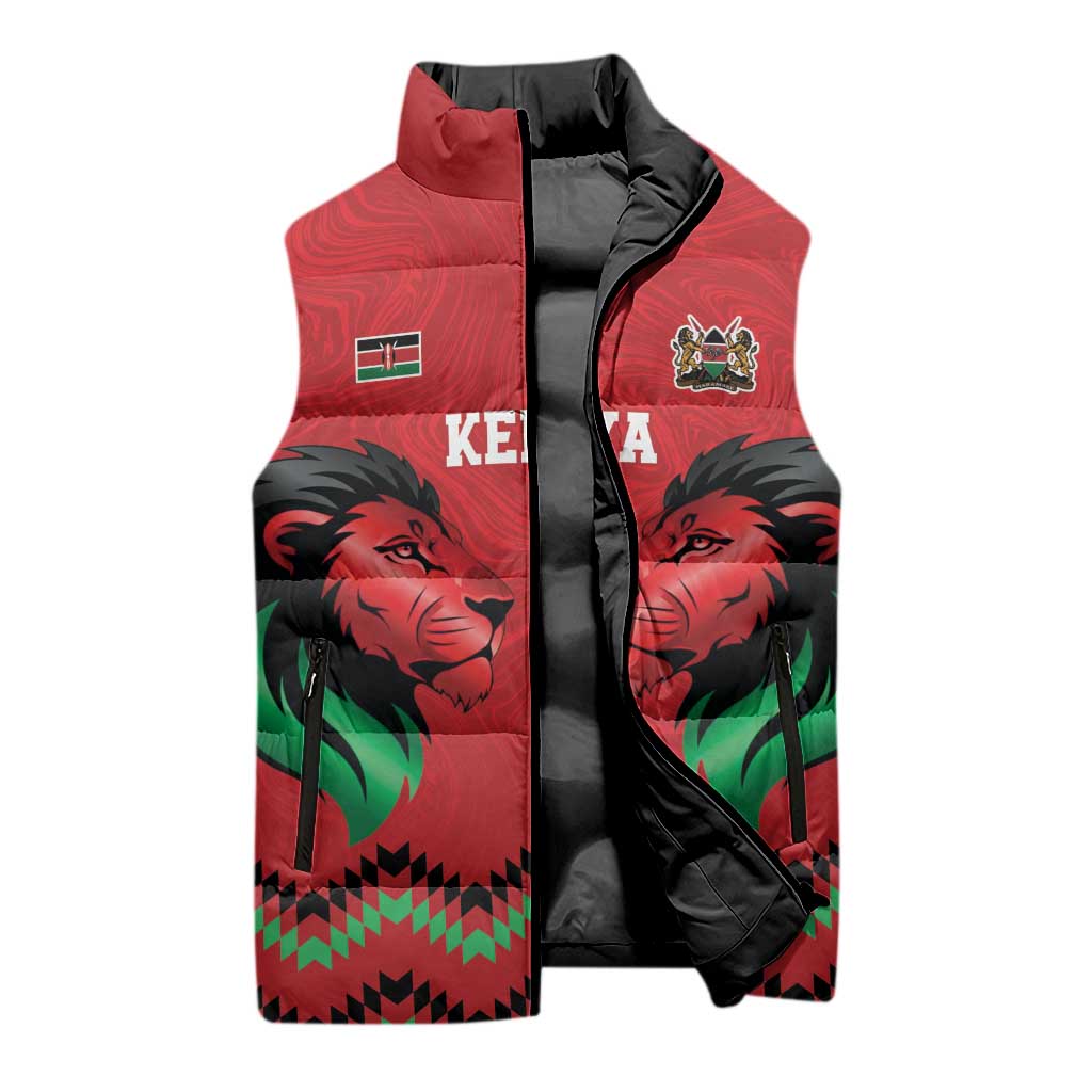 Custom Cricket Africa Kenya Sleeveless Puffer Jacket Red Lion Head Kenyan Pattern