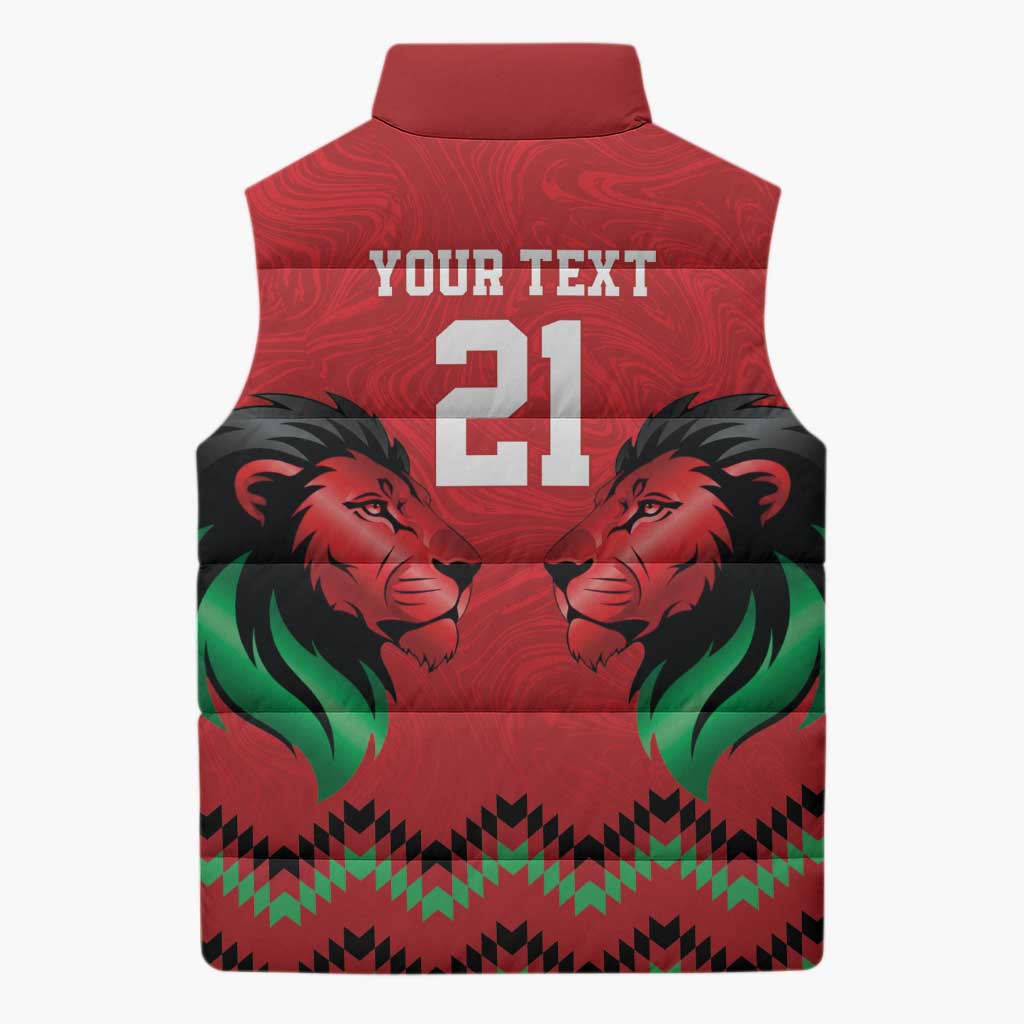 Custom Cricket Africa Kenya Sleeveless Puffer Jacket Red Lion Head Kenyan Pattern