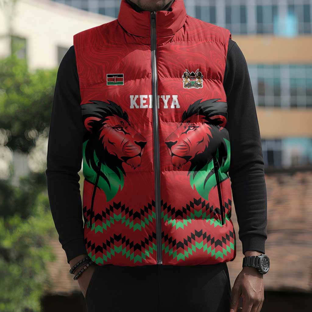 Custom Cricket Africa Kenya Sleeveless Puffer Jacket Red Lion Head Kenyan Pattern
