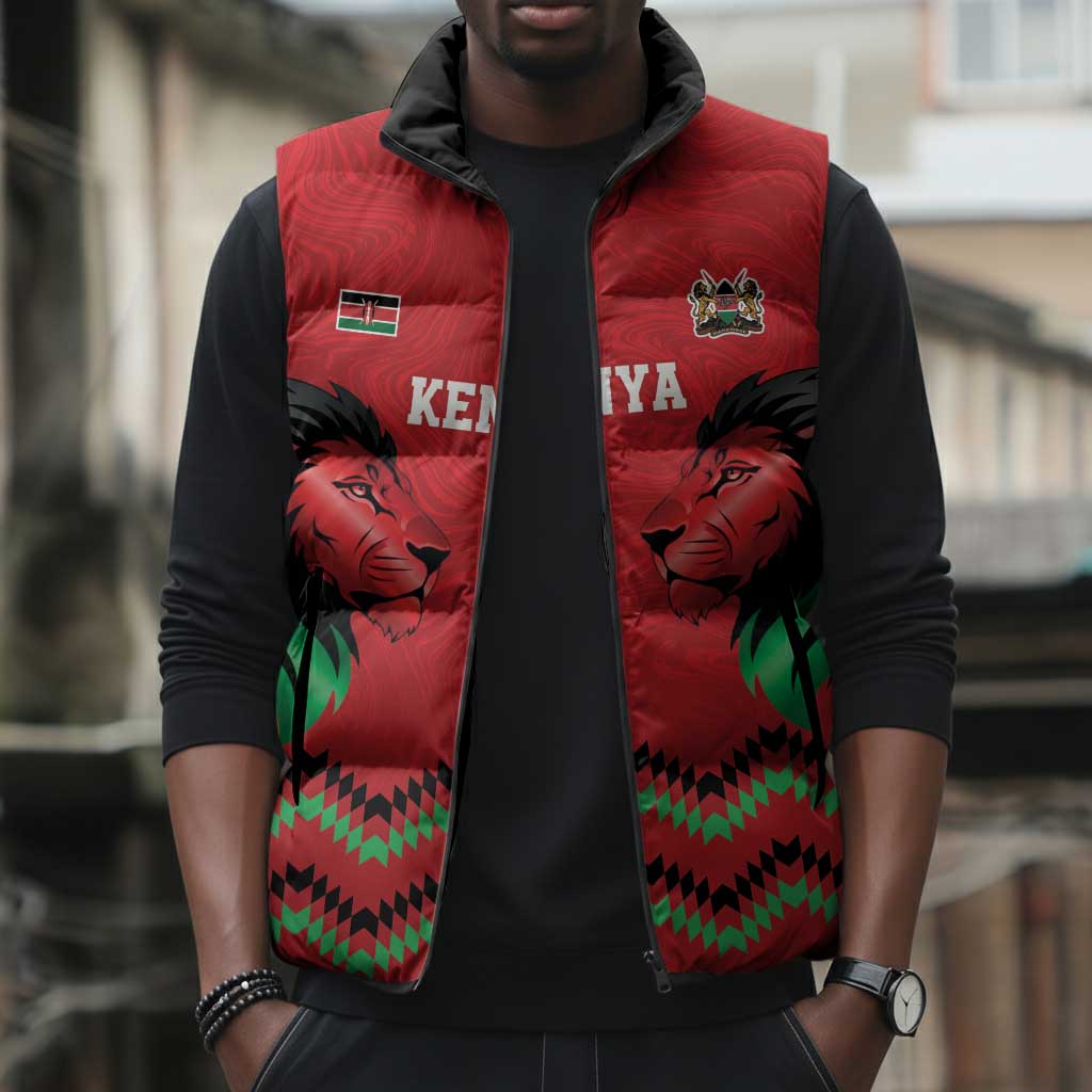 Custom Cricket Africa Kenya Sleeveless Puffer Jacket Red Lion Head Kenyan Pattern