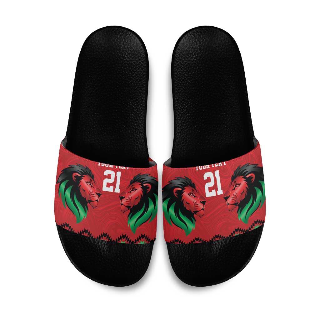 Custom Cricket Africa Kenya Slide Sandals Red Lion Head Kenyan Pattern