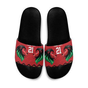 Custom Cricket Africa Kenya Slide Sandals Red Lion Head Kenyan Pattern