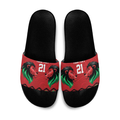 Custom Cricket Africa Kenya Slide Sandals Red Lion Head Kenyan Pattern