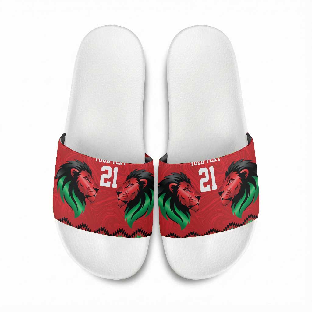 Custom Cricket Africa Kenya Slide Sandals Red Lion Head Kenyan Pattern
