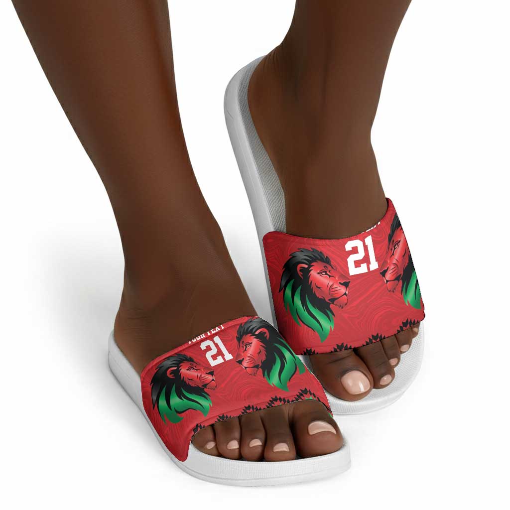 Custom Cricket Africa Kenya Slide Sandals Red Lion Head Kenyan Pattern
