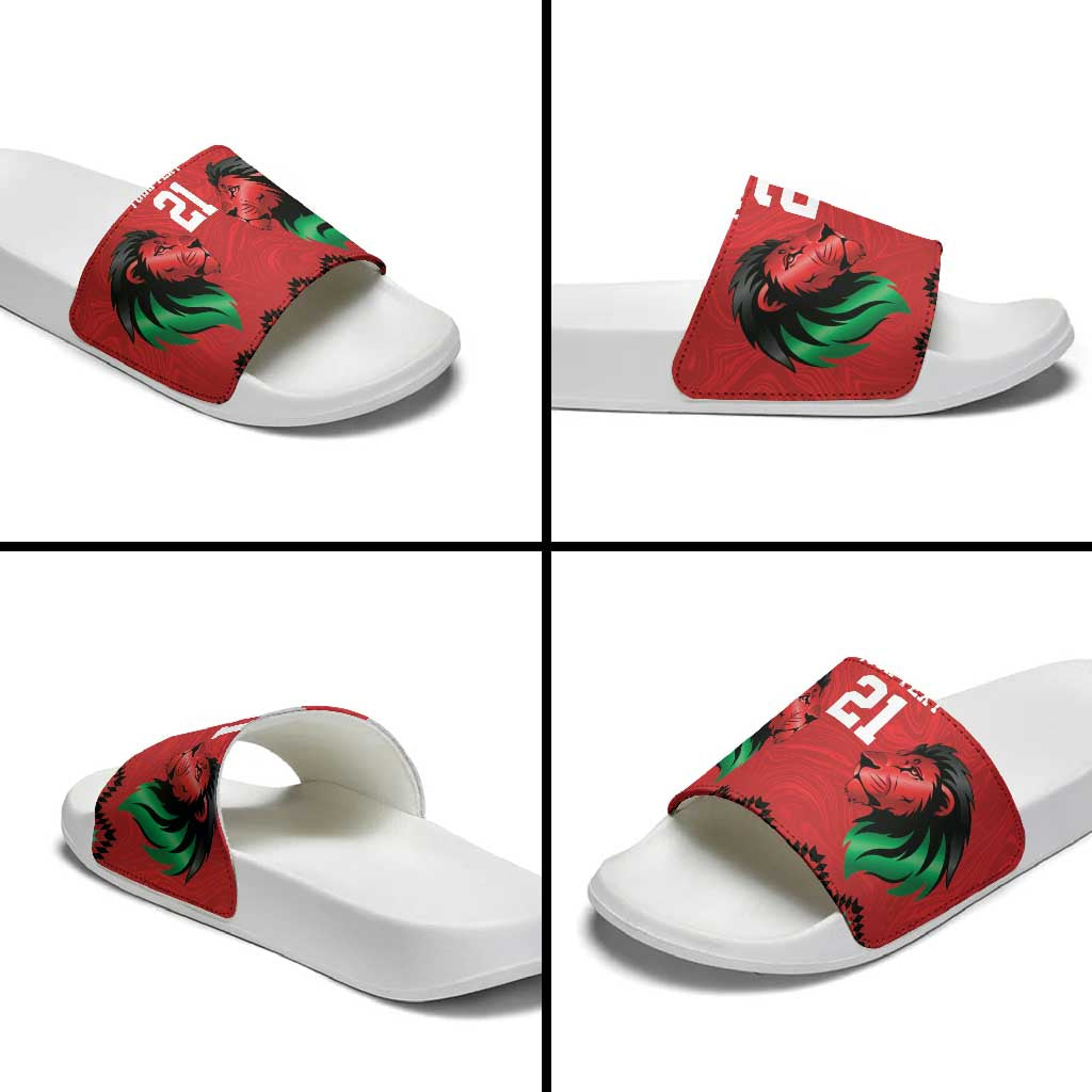 Custom Cricket Africa Kenya Slide Sandals Red Lion Head Kenyan Pattern