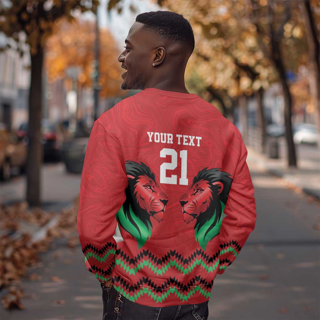 Custom Cricket Africa Kenya Sweatshirt Red Lion Head with Kenyan Pattern - African Pride