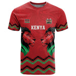 Custom Cricket Africa Kenya T shirt Red Lion Head with Kenyan Pattern - African Pride