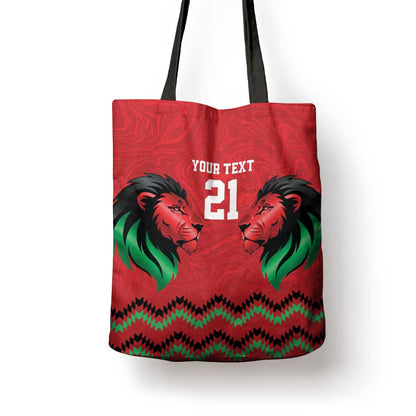 Custom Cricket Africa Kenya Tote Bag Red Lion Head Kenyan Pattern