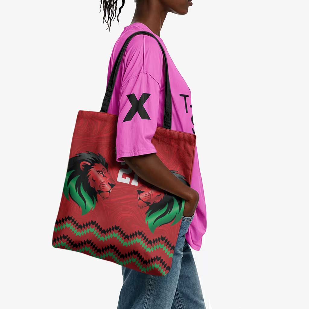 Custom Cricket Africa Kenya Tote Bag Red Lion Head Kenyan Pattern