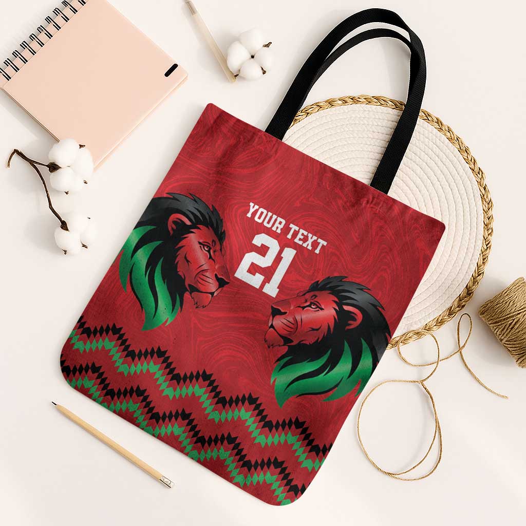 Custom Cricket Africa Kenya Tote Bag Red Lion Head Kenyan Pattern