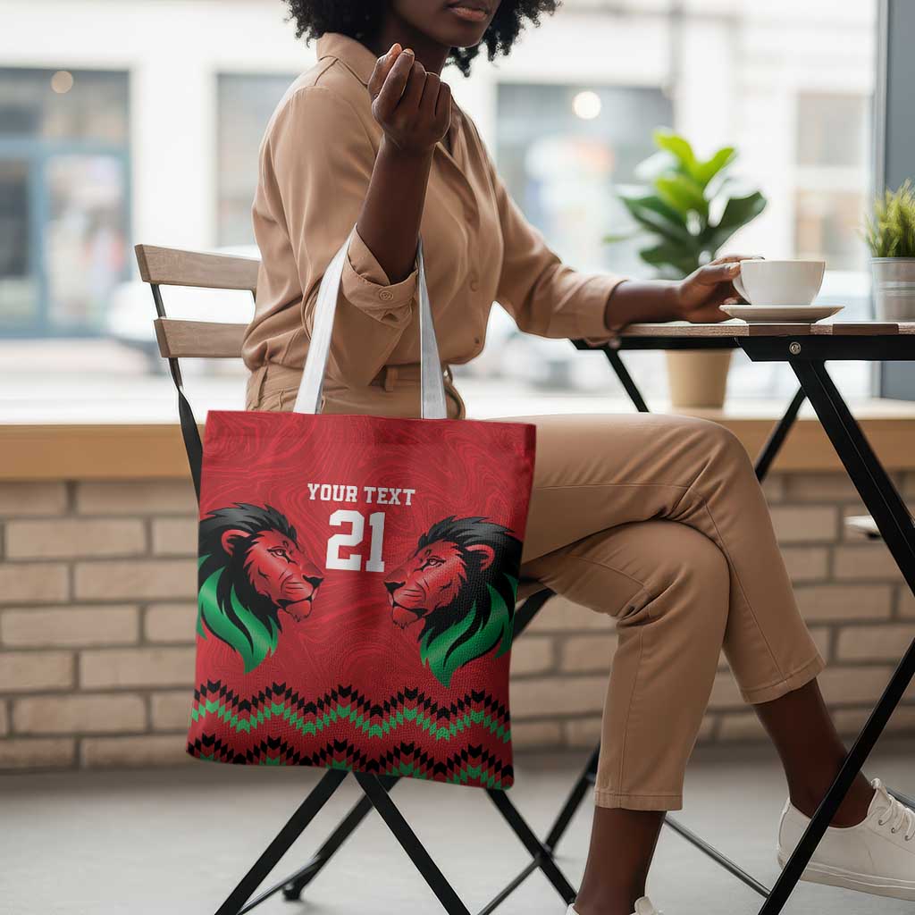 Custom Cricket Africa Kenya Tote Bag Red Lion Head Kenyan Pattern