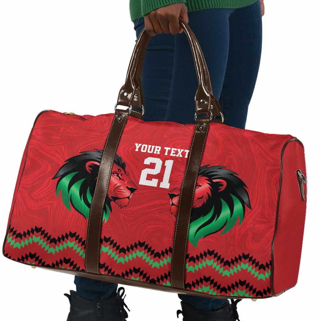 Custom Cricket Africa Kenya Travel Bag Red Lion Head Kenyan Pattern