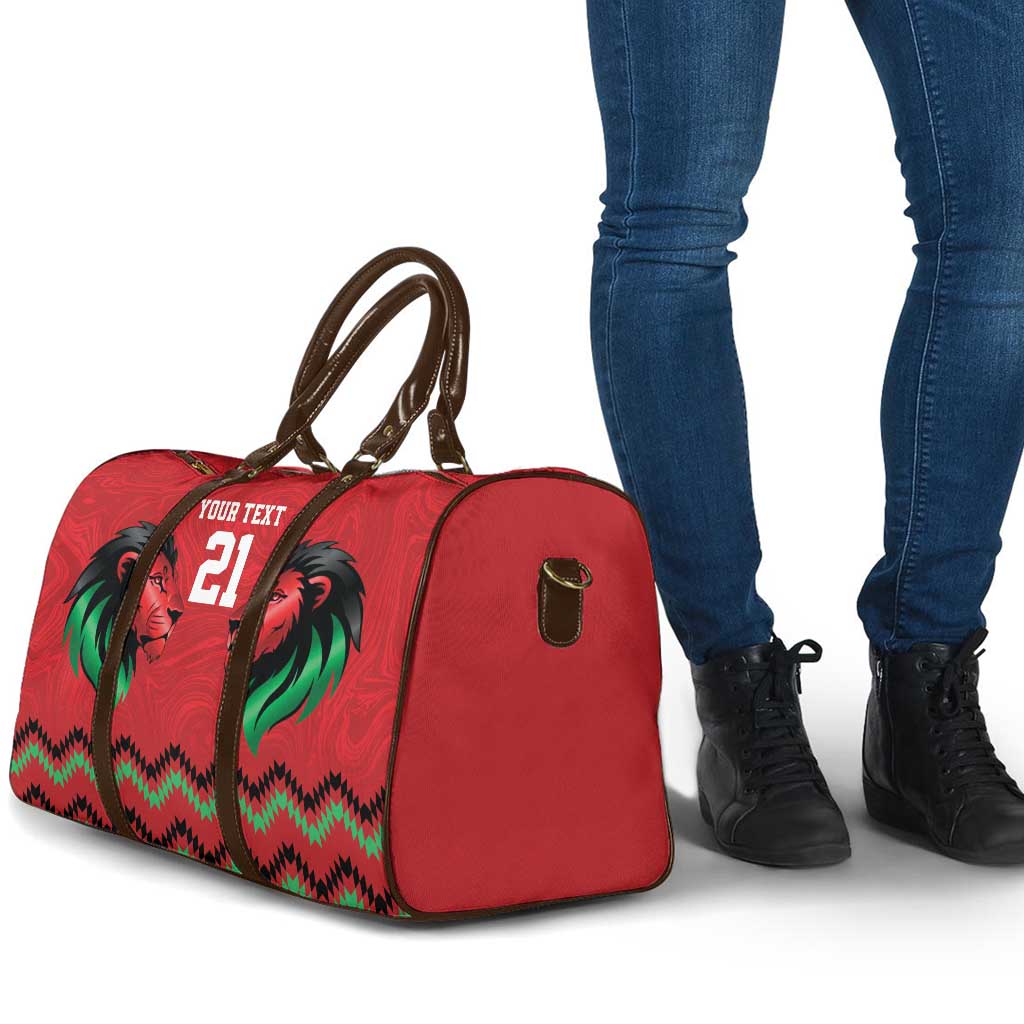 Custom Cricket Africa Kenya Travel Bag Red Lion Head Kenyan Pattern