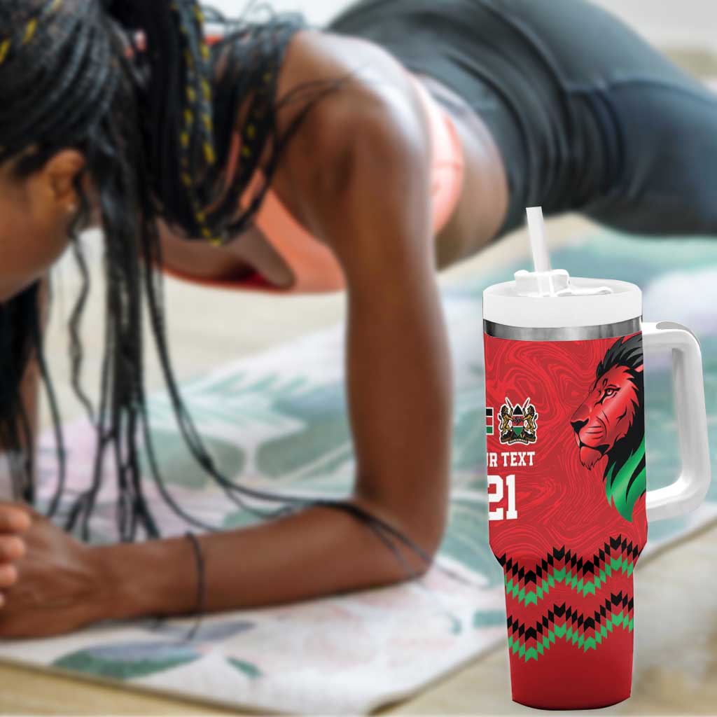Custom Cricket Africa Kenya Tumbler With Handle Red Lion Head with Kenyan Pattern - African Pride
