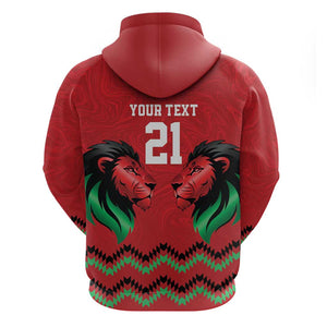 Custom Cricket Africa Kenya Zip Hoodie Red Lion Head with Kenyan Pattern - African Pride